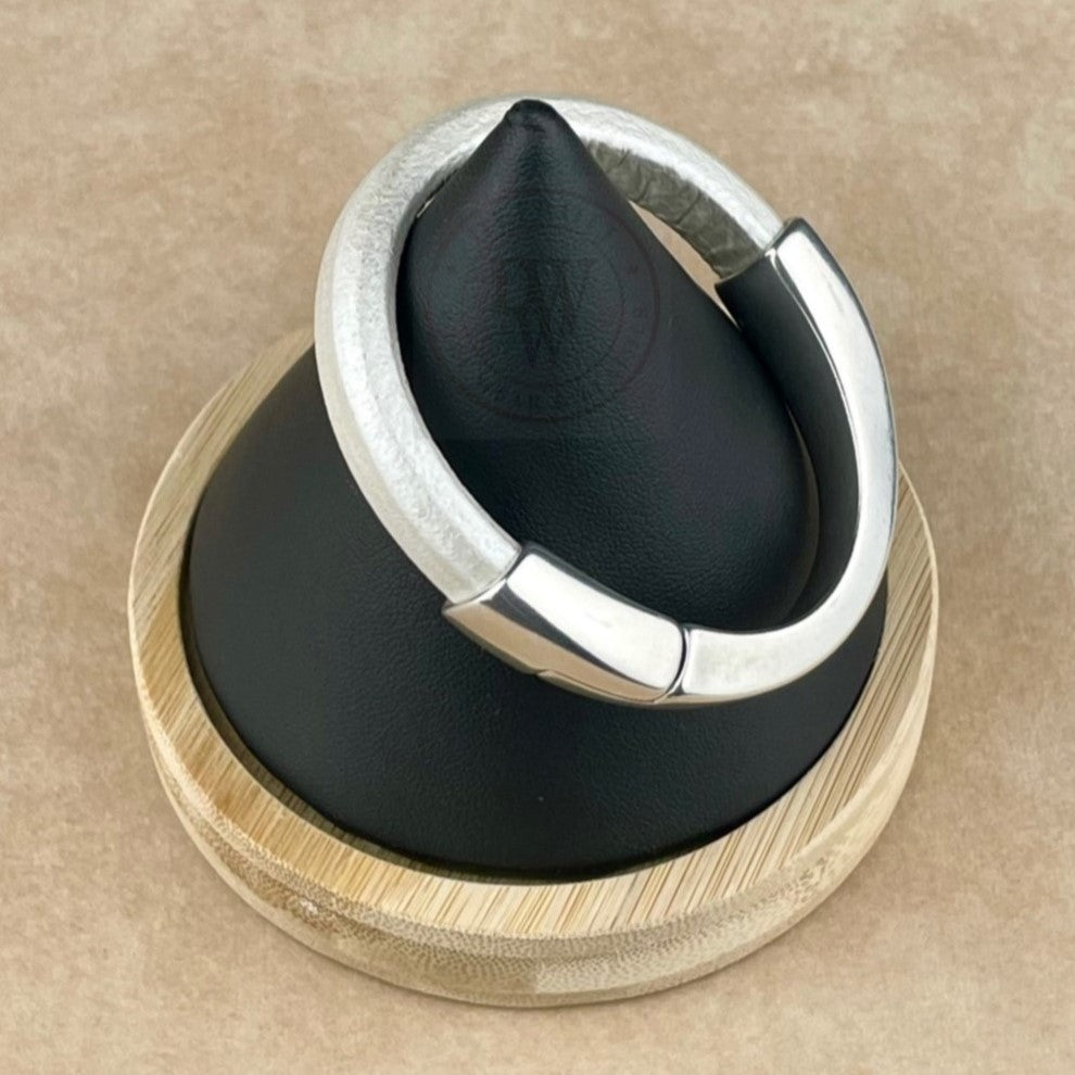 Metallic Pearl White Leather Unisex Arena Bracelet-3