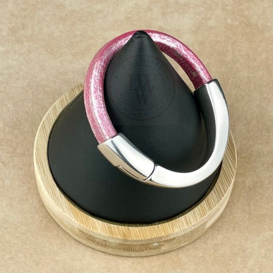 Metallic Fuchsia Leather Unisex Arena Bracelet -3