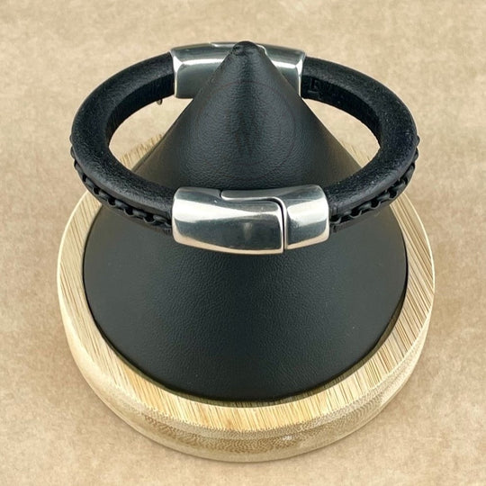 Black Chain on Black Leather Unisex Cobo Bracelet-1