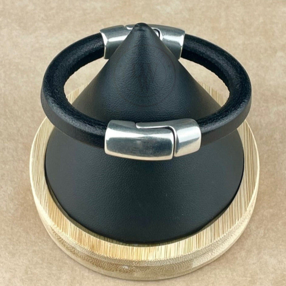 Black Leather Unisex Cobo Bracelet -1