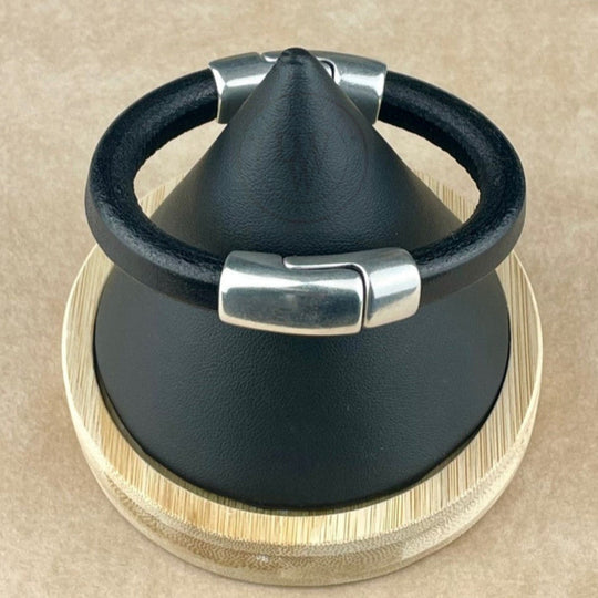 Black Leather Unisex Cobo Bracelet -1