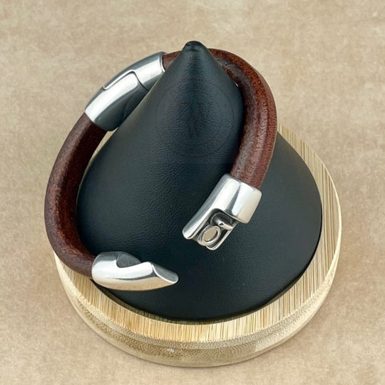 Distressed Brown Leather Unisex Cobo Bracelet-3