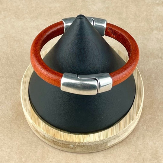 Distressed Orange Leather Unisex Cobo Bracelet-1
