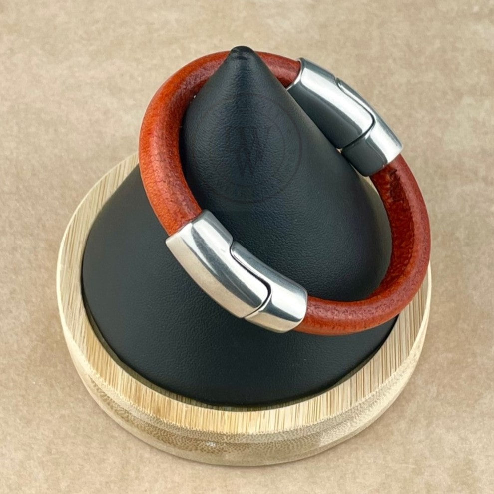 Distressed Orange Leather Unisex Cobo Bracelet-2