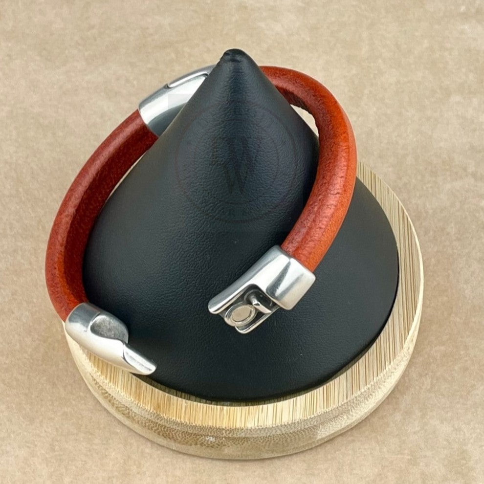 Distressed Orange Leather Unisex Cobo Bracelet-3