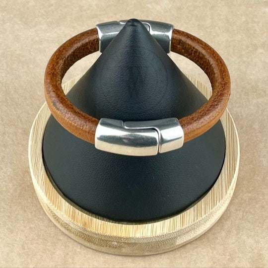 Distressed Tobacco Leather Unisex Cobo Bracelet -1