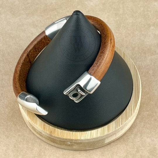 Distressed Tobacco Leather Unisex Cobo Bracelet -3