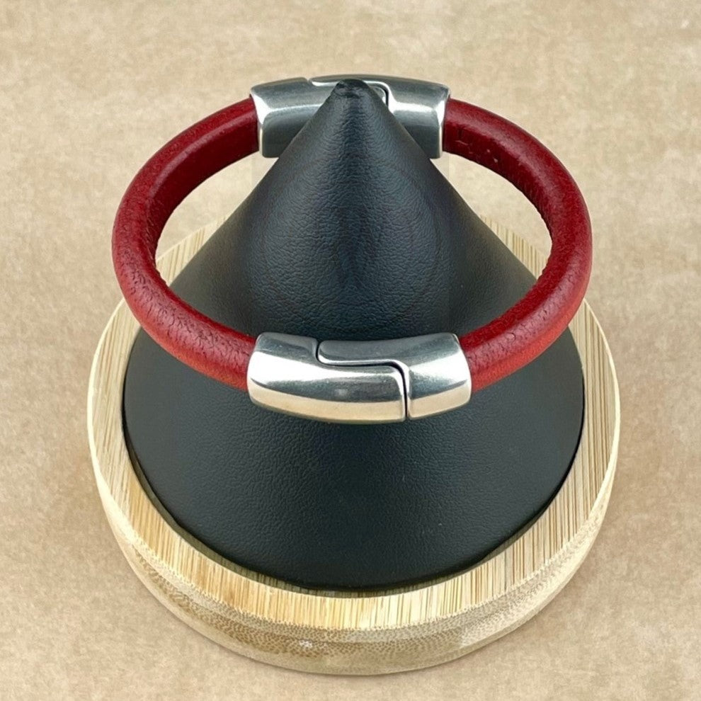 Distressed Red Leather Unisex Cobo Bracelet -1