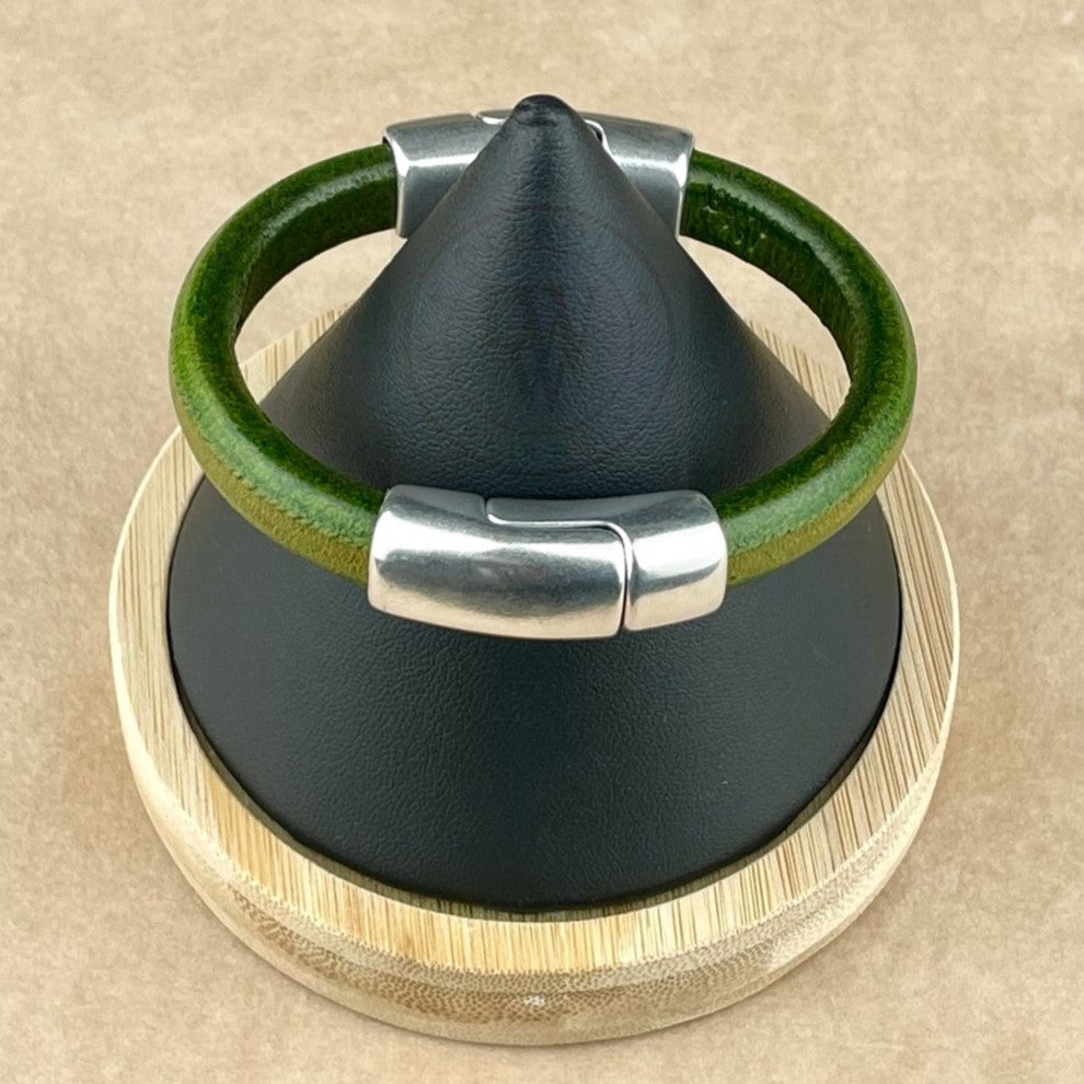 Distressed Grass Green Leather Unisex Cobo Bracelet -1