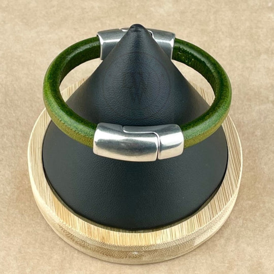 Distressed Grass Green Leather Unisex Cobo Bracelet -1