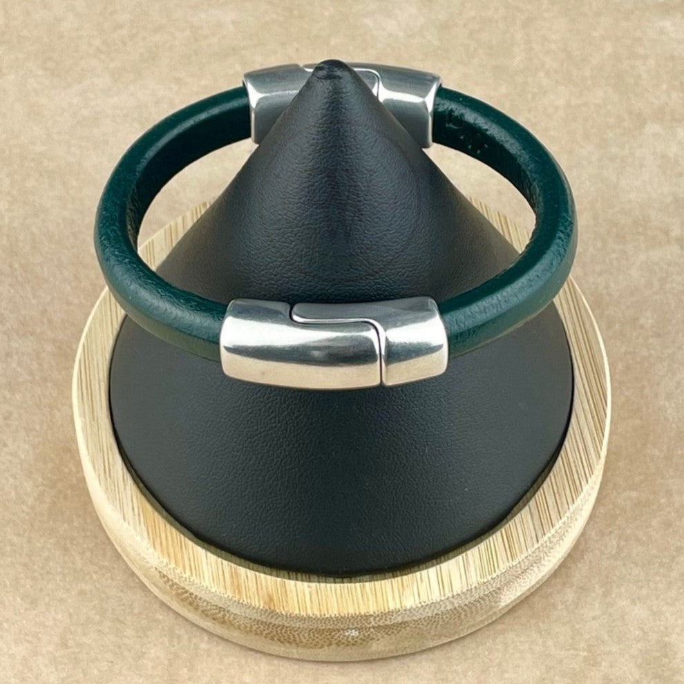 Midnight Green Leather Unisex Cobo Bracelet-1
