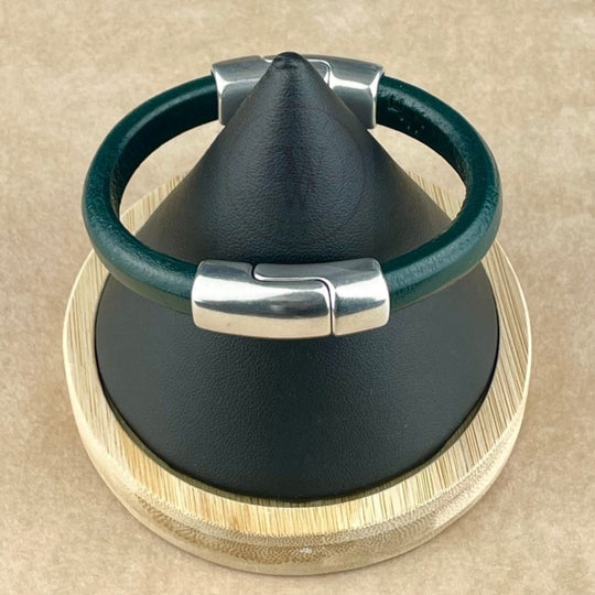 Midnight Green Leather Unisex Cobo Bracelet-1