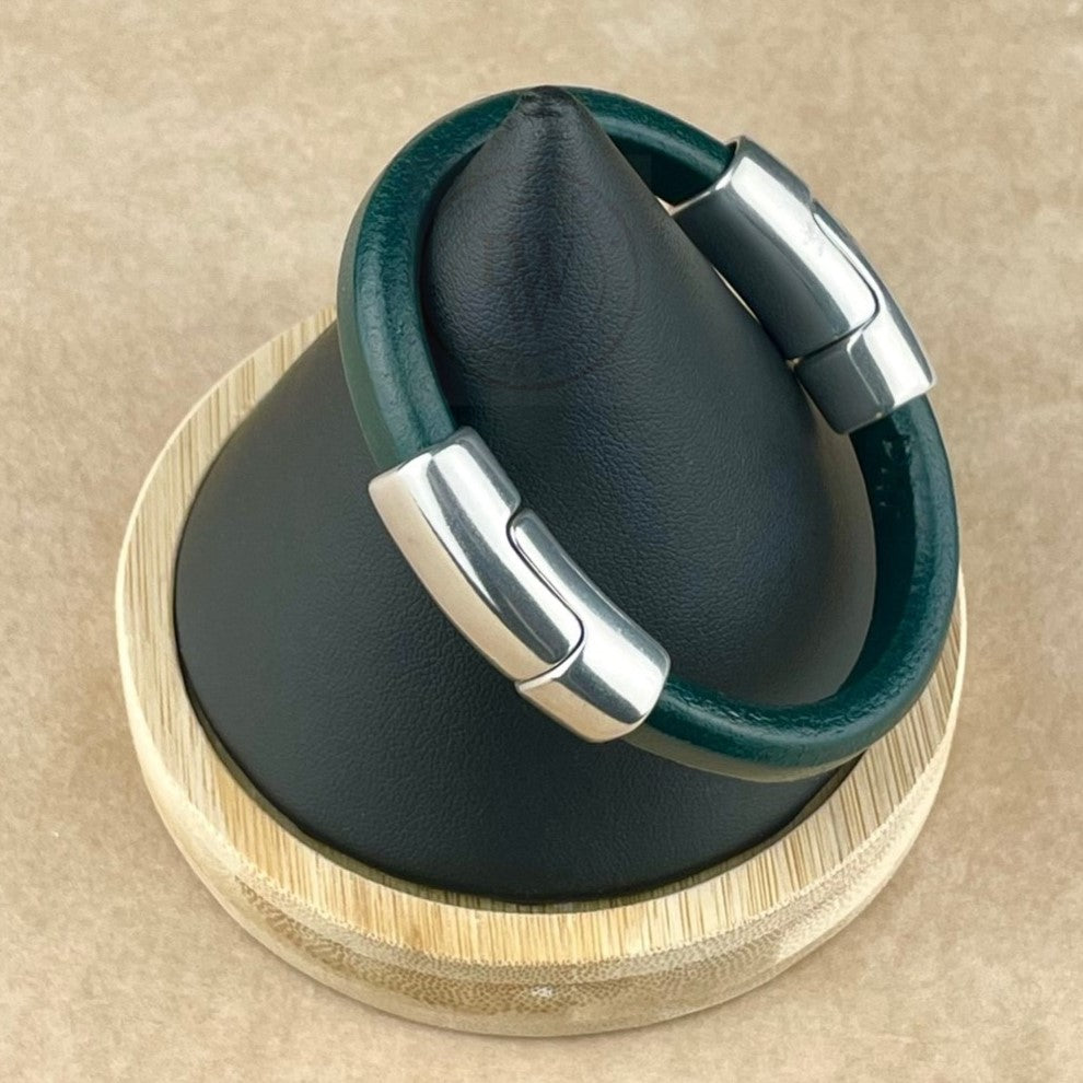 Midnight Green Leather Unisex Cobo Bracelet-2