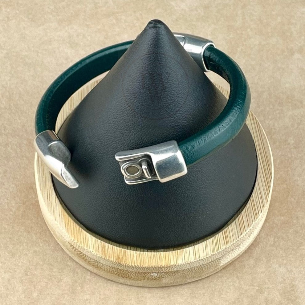 Midnight Green Leather Unisex Cobo Bracelet-3