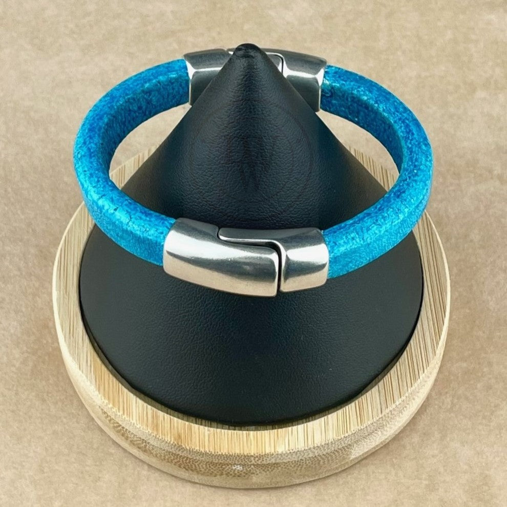 Distressed Turquoise Leather Unisex Cobo Bracelet-1
