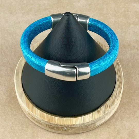 Distressed Turquoise Leather Unisex Cobo Bracelet-1