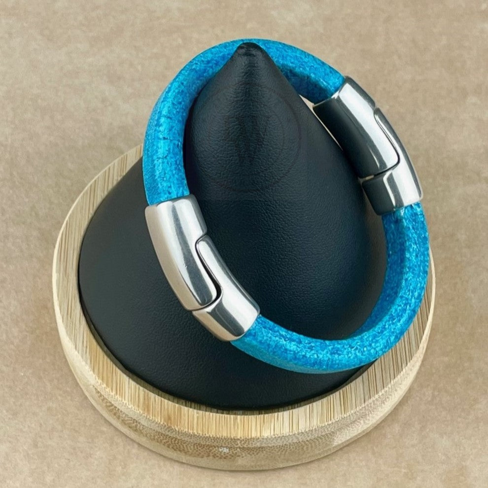 Distressed Turquoise Leather Unisex Cobo Bracelet-2