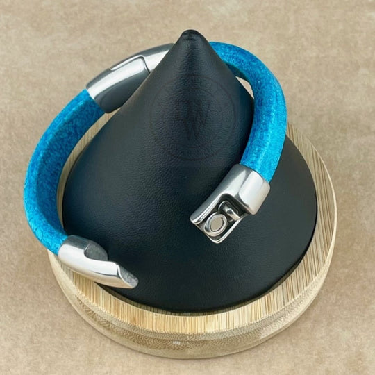 Distressed Turquoise Leather Unisex Cobo Bracelet-3