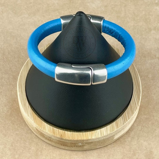 Sky Blue Leather Unisex Cobo Bracelet-1