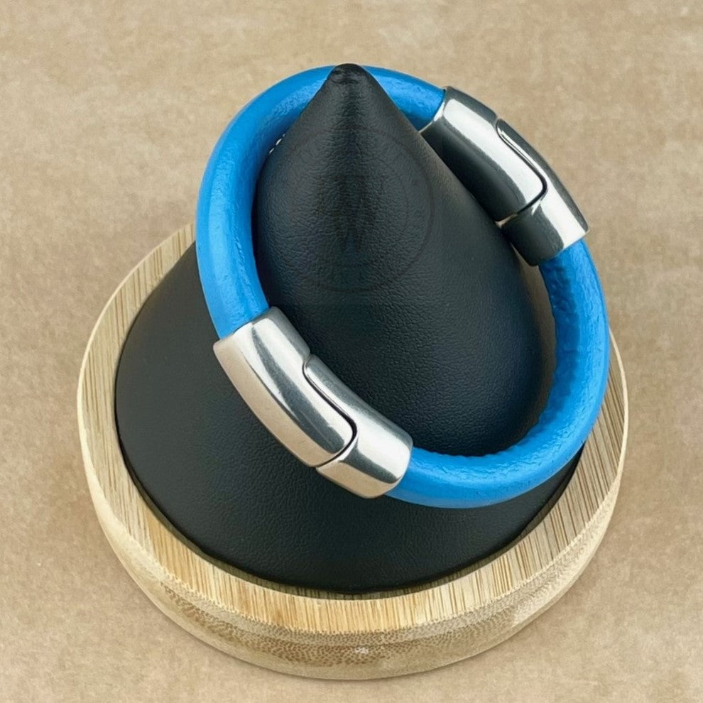 Sky Blue Leather Unisex Cobo Bracelet-2