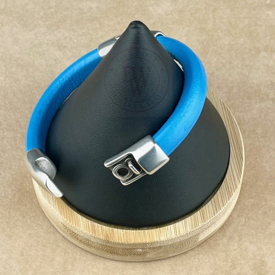 Sky Blue Leather Unisex Cobo Bracelet-3