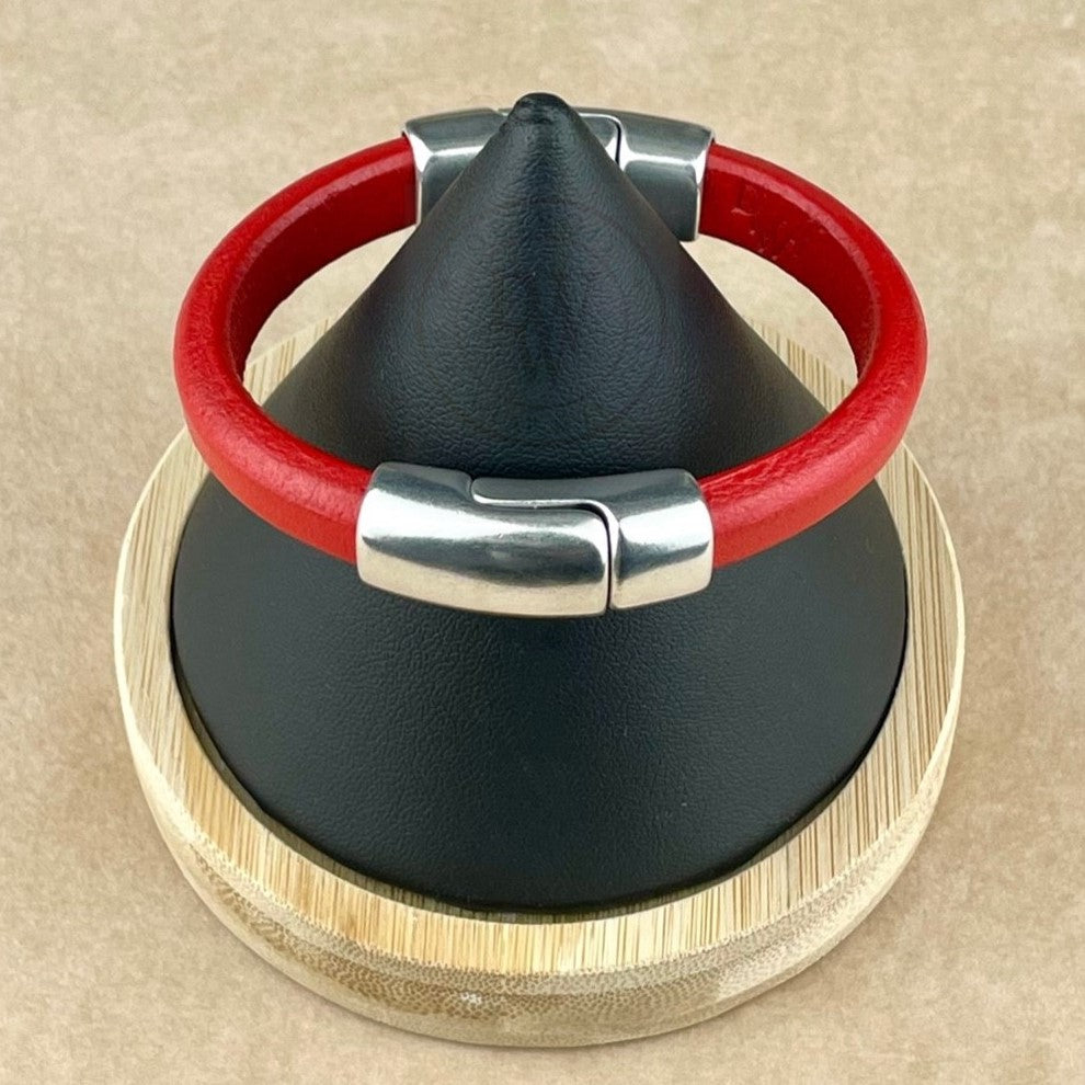 Coral Red Leather Unisex Cobo Bracelet -1