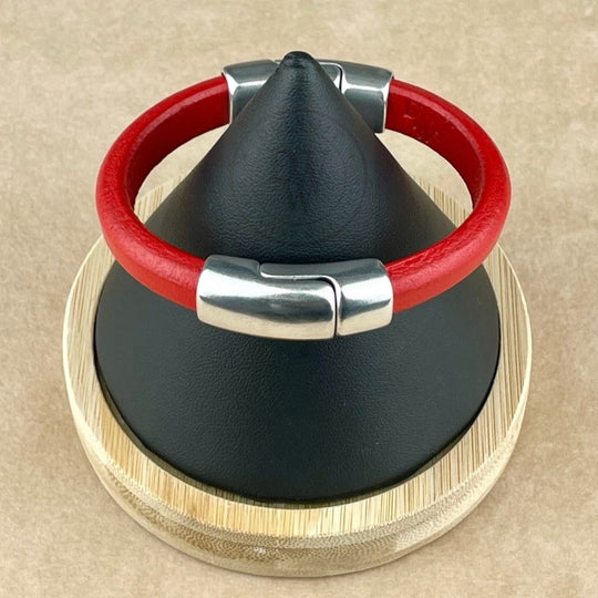 Coral Red Leather Unisex Cobo Bracelet -1