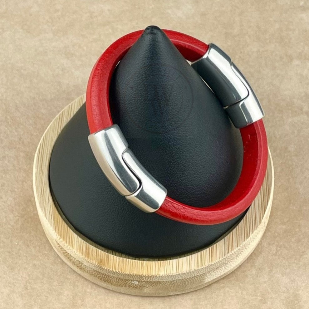 Coral Red Leather Unisex Cobo Bracelet -2