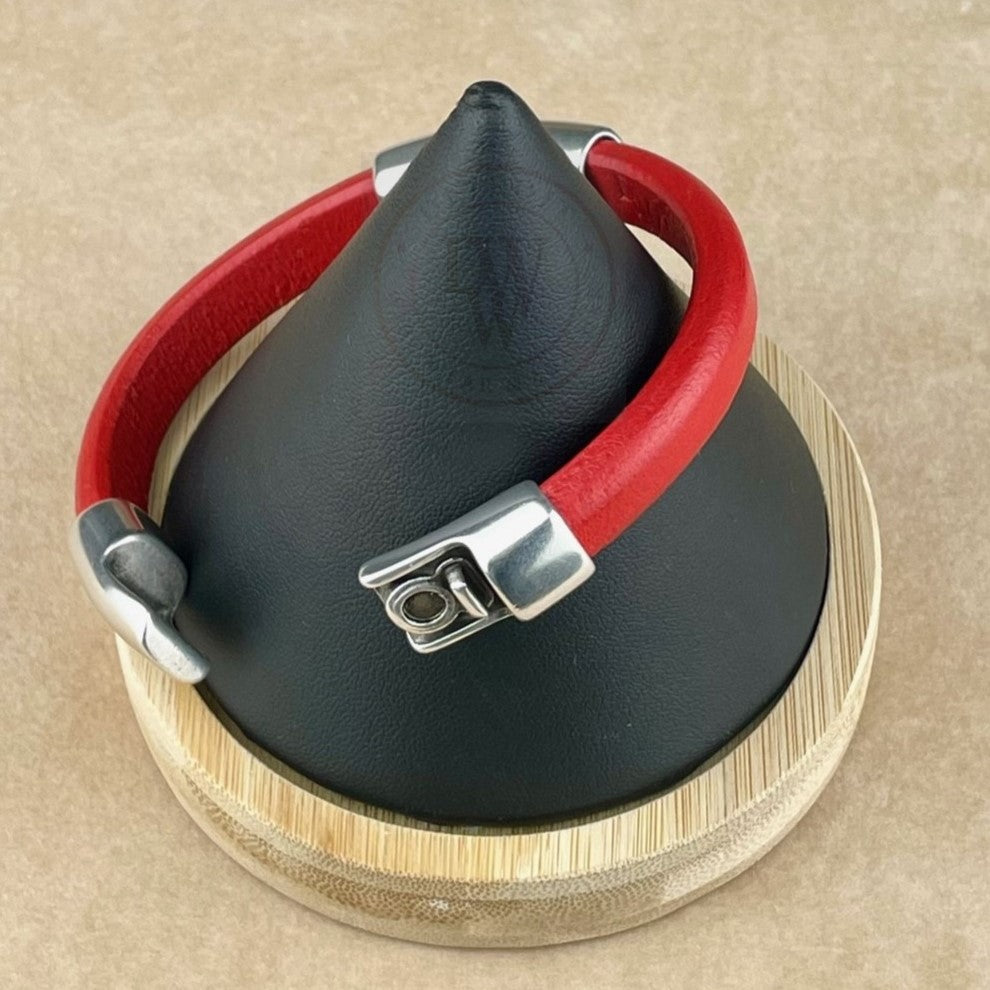 Coral Red Leather Unisex Cobo Bracelet -3