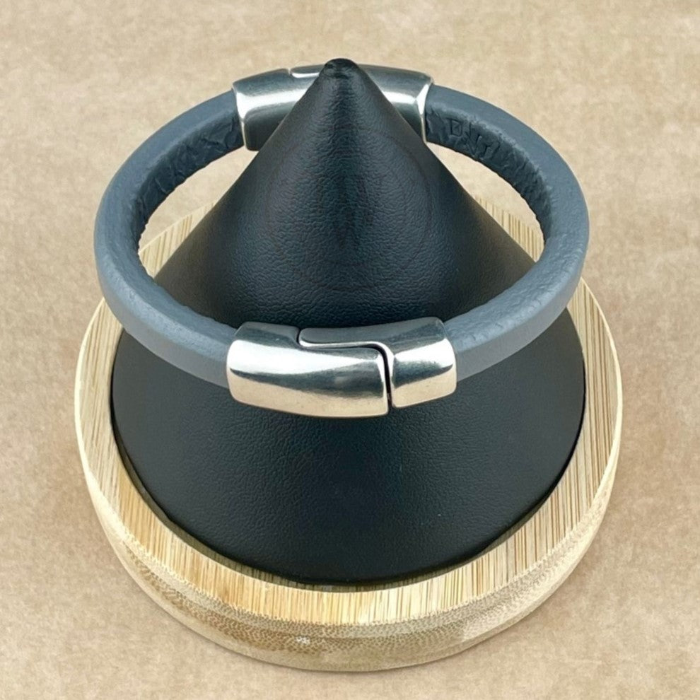Dark Grey Leather Unisex Cobo Bracelet-1