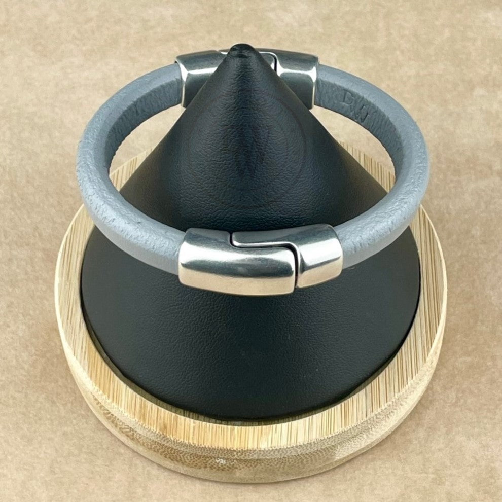 Light Grey Leather Unisex Cobo Bracelet-1