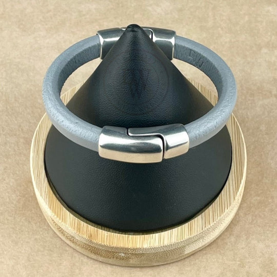 Light Grey Leather Unisex Cobo Bracelet-1