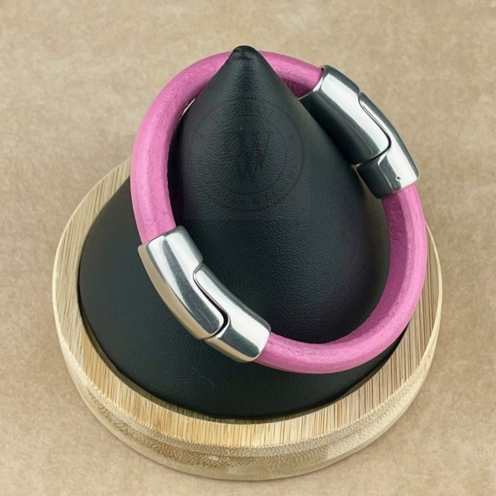 Bubblegum Pink Leather Cobo Bracelet with <strong>Double</strong> Antique Silver Magnetic Clasps