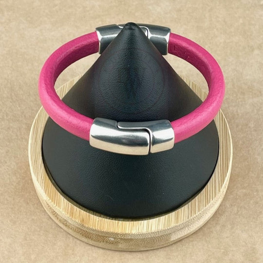 Fuchsia Leather Unisex Cobo Bracelet -1