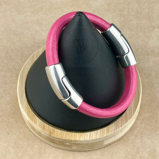 Fuchsia Leather Unisex Cobo Bracelet -2