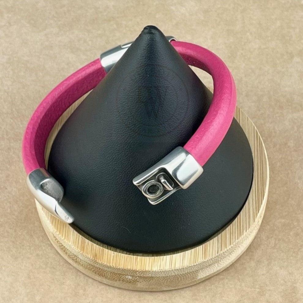 Fuchsia Leather Unisex Cobo Bracelet -3