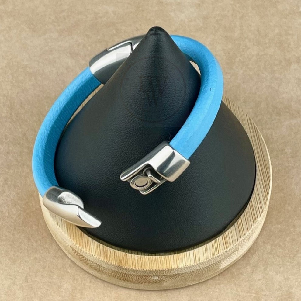 Baby Blue Leather Unisex Cobo Bracelet -3