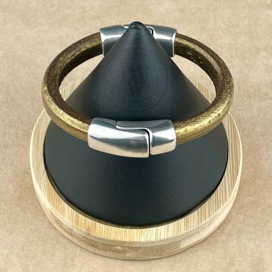 Metallic Gold Brown Leather Unisex Cobo Bracelet-1