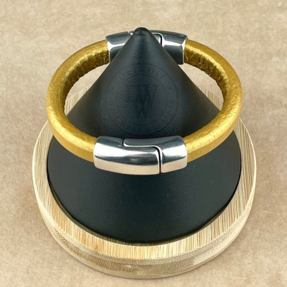 Metallic Gold Leather Unisex Cobo Bracelet-1