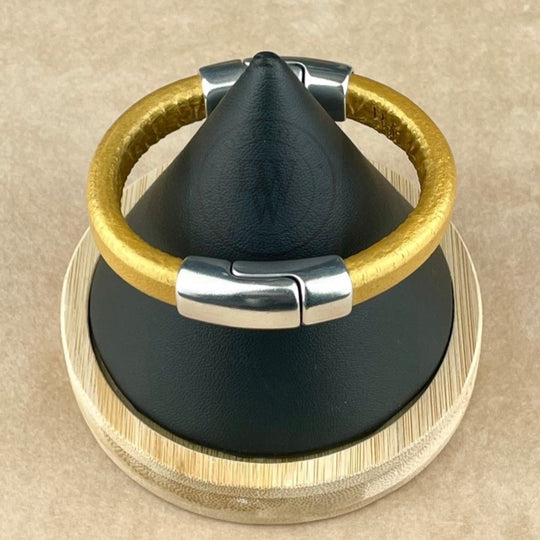 Metallic Gold Leather Unisex Cobo Bracelet-1