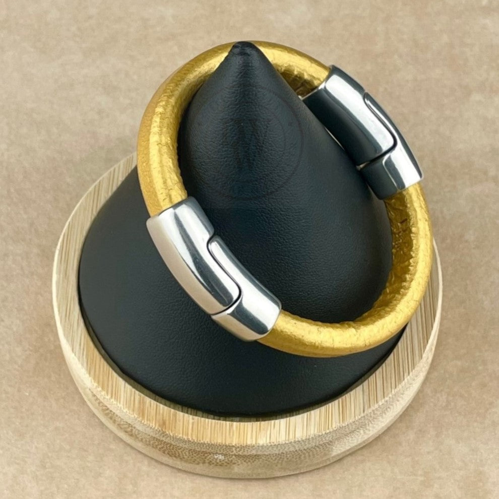 Metallic Gold Leather Unisex Cobo Bracelet-2