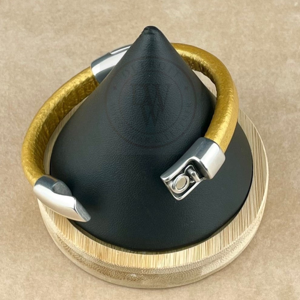Metallic Gold Leather Unisex Cobo Bracelet-3