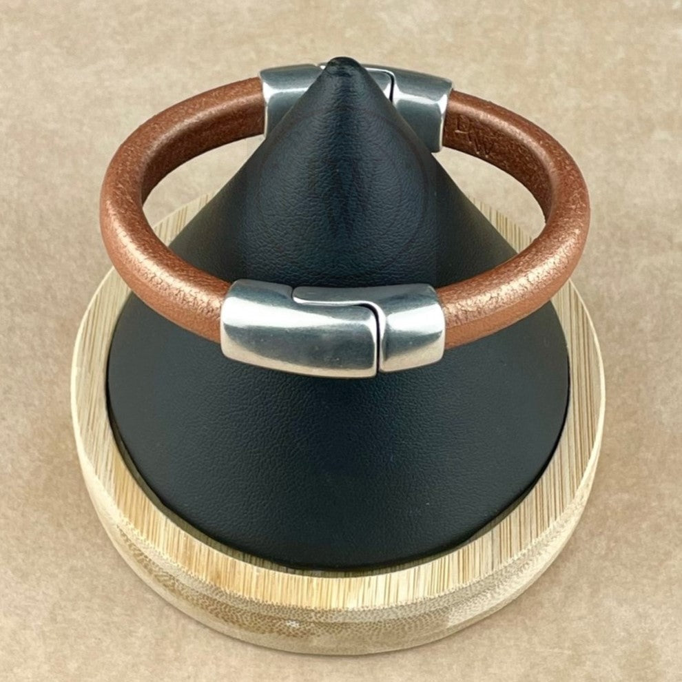 Matte Metallic Bronze Leather Unisex Cobo Bracelet -1