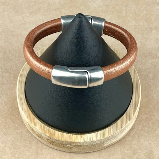 Matte Metallic Bronze Leather Unisex Cobo Bracelet -1