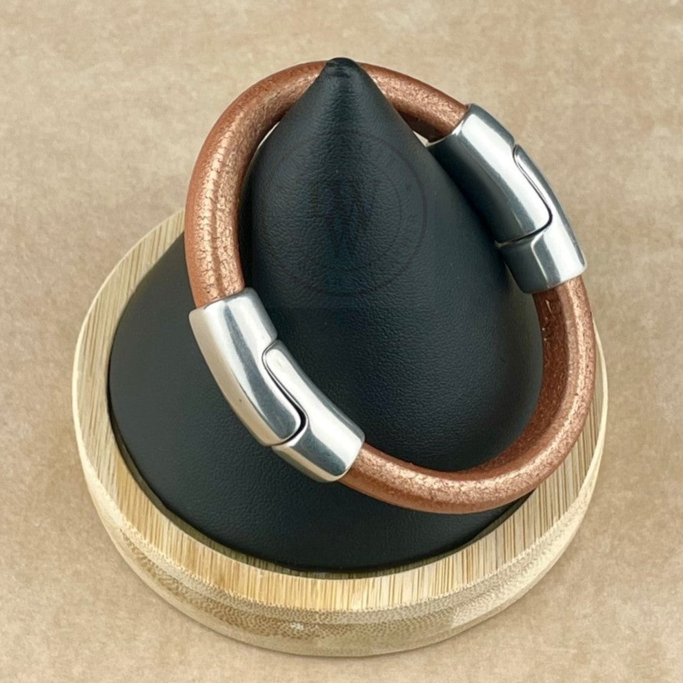 Matte Metallic Bronze Leather Unisex Cobo Bracelet -2
