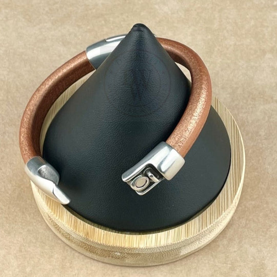 Matte Metallic Bronze Leather Unisex Cobo Bracelet -3