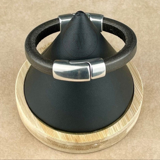 Metallic Gunmetal Leather Unisex Cobo Bracelet-1