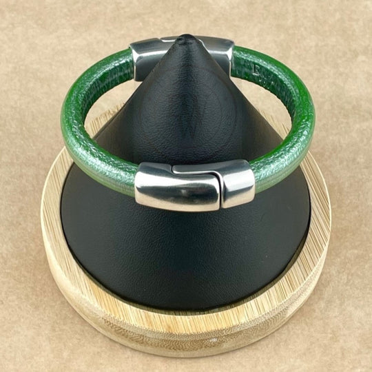 Metallic Kelly Green Leather Unisex Cobo Bracelet-1