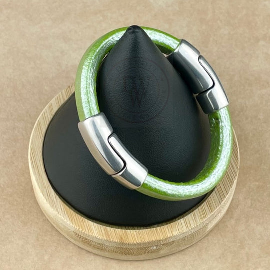 Metallic Pistachio Leather Unisex Cobo Bracelet-2