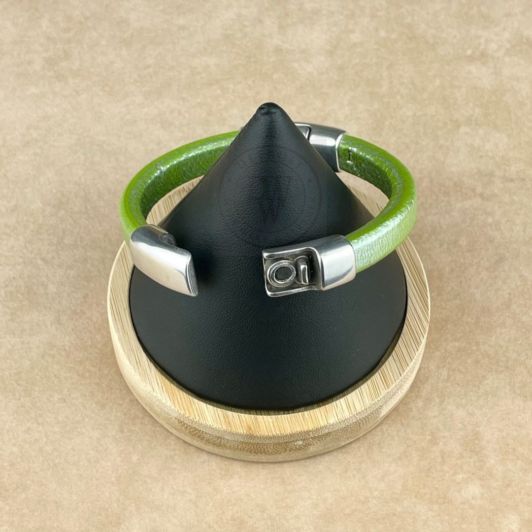 Metallic Pistachio Leather Unisex Cobo Bracelet-3